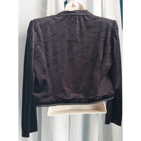 Vintage Leslie Fay 1970s Velvet Cropped Jacket Black Open Front - Picture 2 of 6